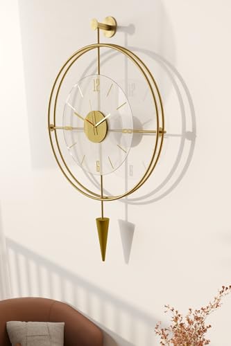 Image of Lavipen Gold Lux Wall Clocks for Living Room, 50cm Large Modern Silent Wall Clock, Gold Clock with No Ticking, Scandinavian Design with Sweep Movement, for Home Decor
