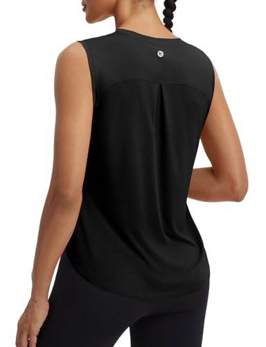 baleaf Women's Sleeveless Athletic Tops Workout Tank Tops for Women Running UPF 50+ Breathable Lightweight Tennis Quick Dry Loose Fit Yoga Black M