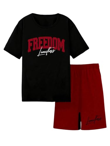 Boy's 2 Piece Short Set Short Sleeve Letter Print T Shirts and Track Shorts Tracksuits
