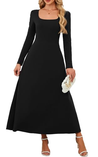 KETAWAK Womens Long Sleeve Dresses Casual Spring Maxi Dresses Square Neck A Line Elegant Flowy...