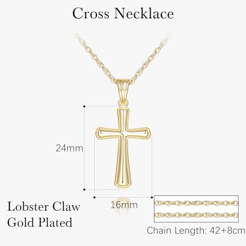 ESSIE ODILA Cross Necklace for Women Gold Cross Necklaces for Women 14K Gold Crosses Chain Pendant Necklace for Womens Decorated with Tiny Beads Dainty Womens Crosses Necklaces2