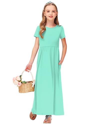 Image of Deerose Girls Maxi Dress Short Sleeve Casual Long Dresses with Pockets 5-14 Years