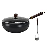 GZKDKZB Japanische Antihaft-Eisenpfanne, 24/26/28 cm (9,45/10,23/11,02 Zoll), handgeschmiedet, ohne Beschichtung, mit Deckel, für Gasherde, inklusive Pfannenwender (28 cm).