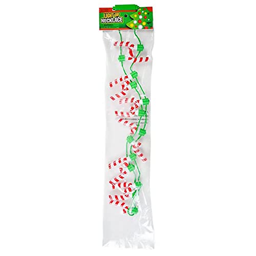 The Dreidel Company Candy Cane Design Light-Up Christmas Ornament Necklace, Christmas Party Favor Accessory for Kids and Adults, 25