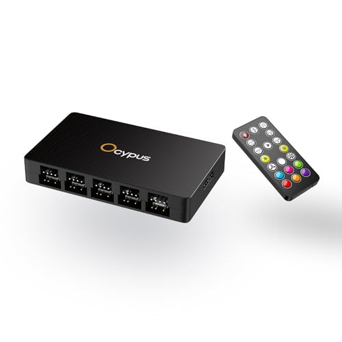 Ocypus Delta EH10 10-Port PC Fan Hub with Remote Controller- 4-pin PWM or 3-pin ARGB Controller, Magnetic Mount, 5V/12V Support, Smart Protection (BK)