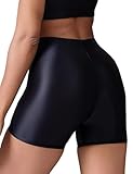 Women Oil Glossy High Waist Booty Shorts Sexy See Through Shiny Rave Dance Bottoms Gym Running Workout Yoga Spandex Shorts Black S
