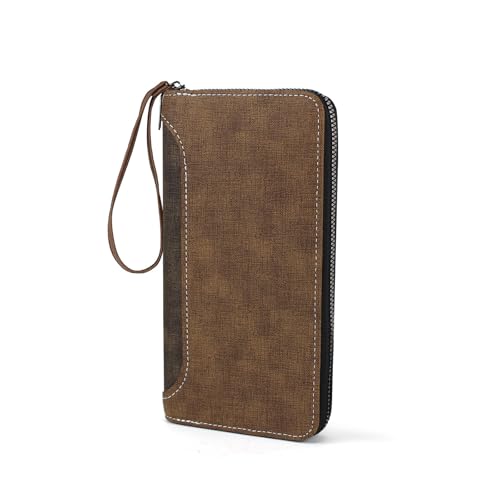 Mens Wallet, PU Leather Large Capacity Long Wallet for Men Card Holder Wallet with Coin Pouch Multi Card Slots (Light Coffee)