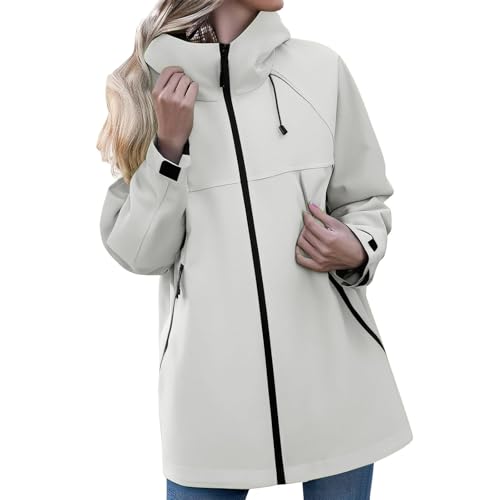 TOFOTL Chubasquero Mujer Impermeable Largo Bomber Larga Chaquetón Gabardina Impermeable Agua Acolchados Abrigo Acolchado Capa Lluvia Chuva Para Chubasquero Mujer Plegable +plumas Beige L