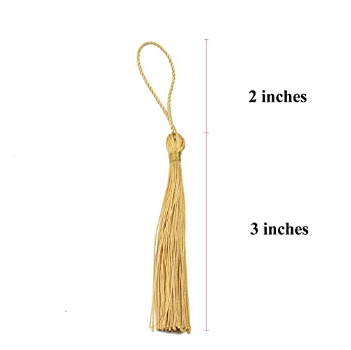 Image of 100pcs 13cm /5 Inch Silky Floss Bookmark Tassels with 2-Inch Cord Loop and Small Chinese Knot for Jewelry Making, Souvenir, Bookmarks, DIY Craft Accessory (Champange)