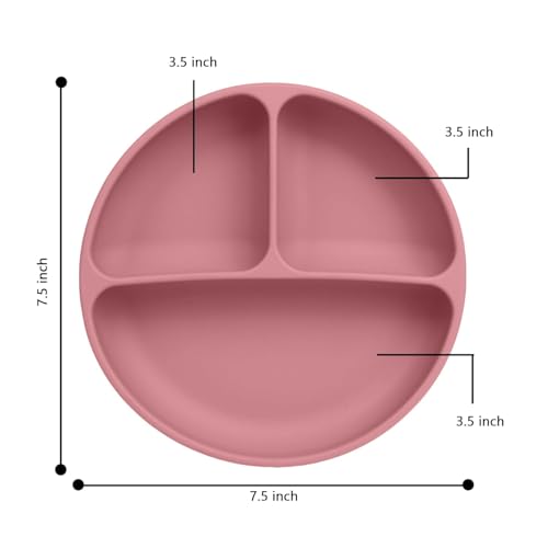 Image of Xacton Silicone Suction Plates for Baby Microwave,Dishwasher, Freezer Safe Unbreakable | 3 Divided Portion with 4 Suction Cup Feeding Plate for Baby & Toddlers (Pink)