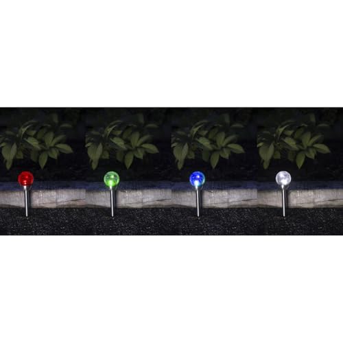 Lot de 5 lanternes solaires inox 39 cm, verre craquelé, Lumière blanch ou multicolore, pour bordures