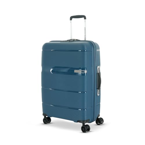 Image of American Tourister Linex 66Cm Medium Hardside Polypropylene Check-in Suitcase with Recessed TSA Lock & 8 Spinner Wheels for Women & Men Trolley Bag - Deep Blue
