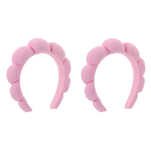 Diadema suave de maquillaje y spa para mujer, tela de rizo/esponja reutilizable para lavado facial, ducha, cuidado de la piel, diadema absorbente para máscara facial y eliminación de maquillaje (rosa