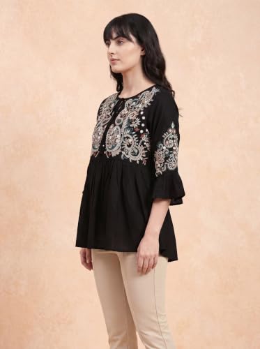 Image of Bee M Pee Designer Women's Short Kurti Navy Embroidered Viscose Rayon Tunic Tops