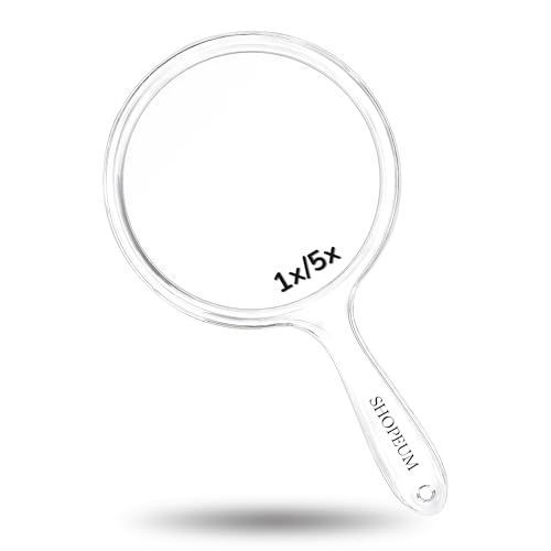 Image of Transparent Double‑Sided Hand Mirror 1X /5X Magnification - 5‑inch Round Acrylic Mirror with Handle & Hanging Hole - Lightweight Portable Makeup & Grooming Tool (Trasparent)