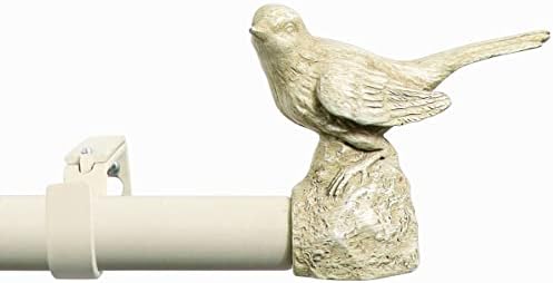 MERIVILLE 1-Inch Diameter Farmhouse Single Window Treatment Curtain Rod, Country White Bird Finials, (28"-48", Country White Rod)