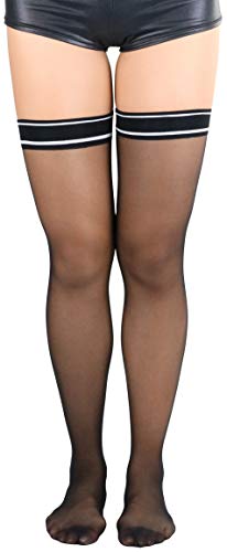 Image of ToBeInStyle Women's Modern Thin Tripple Striped Opaque Thigh High Stocking
