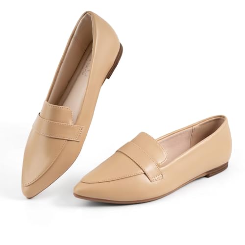 Image of MUSSHOE Loafers for Women Pointed Toe: Dressy Gold Bit Flats, Suede BusinessCasual Slip On Shoes for Office Work,Interview & Teacher