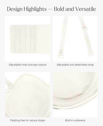 Image of Popilush Strapless Bras for Women Bandeau Unlined Bra No Padding Underwire