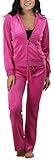 ToBeInStyle Women's Velour Tracksuit Jacket and Matching Pants - Fuchsia - M