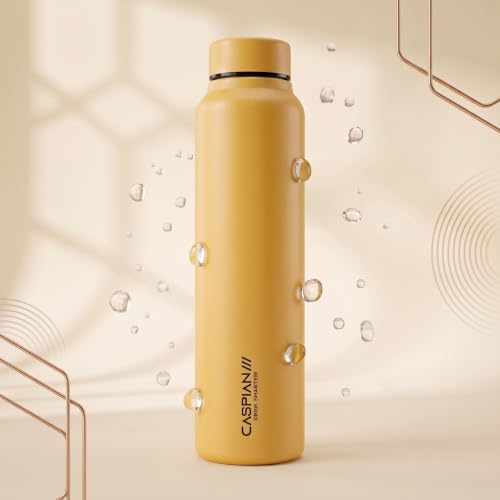 Image of CASPIAN / / / Astra Stainless Steel Water Bottle 1 litre (1000 ml) | Single Wall, Leakproof & BPA-Free | Reusable Metal Bottle for Fridge, Home, Office, Gym, School & Travel, Saffron, Pack of 1