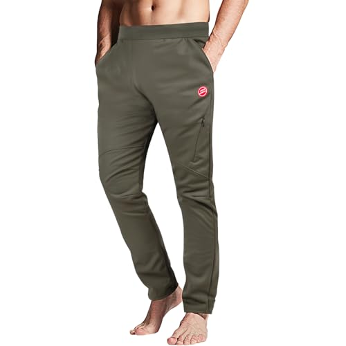 Souke Sports Men's Winter Cycling Pants, Windproof Fleece Thermal Bike Pants, Breathable Athletic Sweatpants for Running Green
