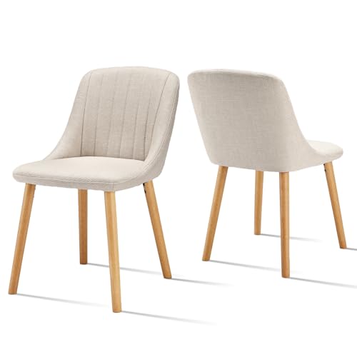 Goeurvant Esszimmerstuhl Beige Holzbeine 2er Set Küchenstuhl Polsterstuhl Wohnzimmerstuhl Stühle...