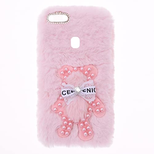Fluffy Fur Plush Custodia per Huawei P10 lite Plush Case Fluffy Fur TPU Shockproof Protezione Cover in Silicone Faux Pelliccia Carino Peloso Orso Bling Diamante Custodia per Huawei P10 lite,Orso rosa