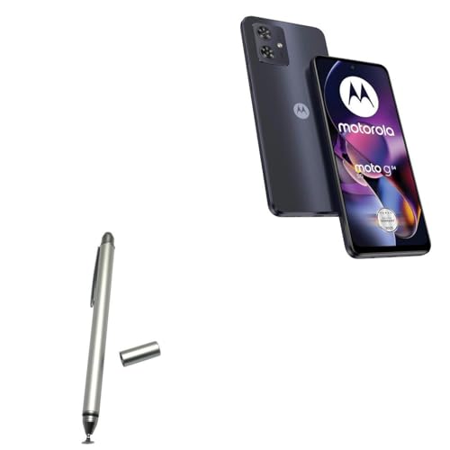 BoxWave Stylus Pen Compatible with Motorola Moto G54 (Power Edition) - DualTip Capacitive Stylus, Fiber Tip Disc Tip Capacitive Stylus Pen - Metallic Silver