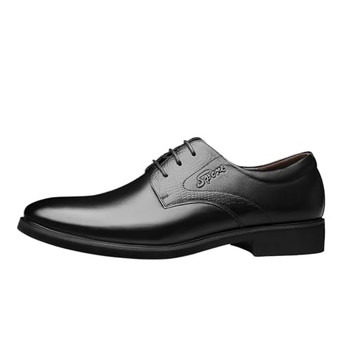 Men's Autumn/Winter Plush-Lined Leather Dress Shoes, Classic British Style Pointed Toe Lace-Up Ideal for Business Occasions, Perfect for Gentlemen