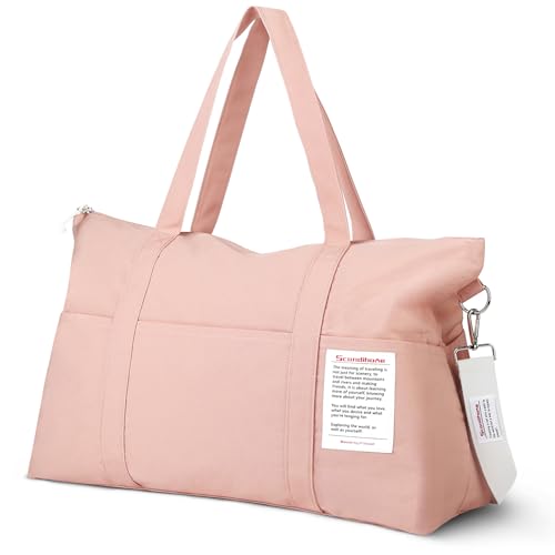 Flintronic Sporttasche für Damen, Reise Duffel Bag, Weekender Damen Reisetaschen mit Trolley-Hülle, Wasserdicht Gym Bag Travel Bag, Handgepäck Tasche für Sport Reise Flugzeug (Rosa)