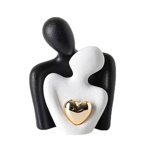 Yizzwtc Estatua de Pareja de Cerámica, Figuras de Parejas Decorativas, Escultura de Pareja Enamorada Moderna Decoración de Escultura Abstracta con Corazón de Oro para Dormitorio (Negro Blanco Oro)