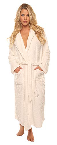 Velvet Kitten Luxurious Women's Long Sleeve Ultra-Soft Plush Polyester Robe 3360 (Small/Medium, White - Long)