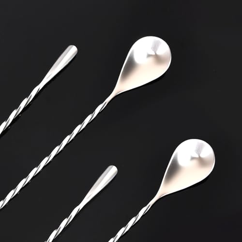 Image of 12 inch Cocktail Mixing Spoon Set, 2-Pack Spiral Stirrer for Bartenders | 304 Stainless Bar Spoon Set. Great for Tall Glasses. Spiral Shaft ensures quiet, smooth stirring for home & pro bars.