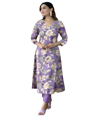 Image of GoSriKi Women's Cotton Blend Printed Kurta with Pant