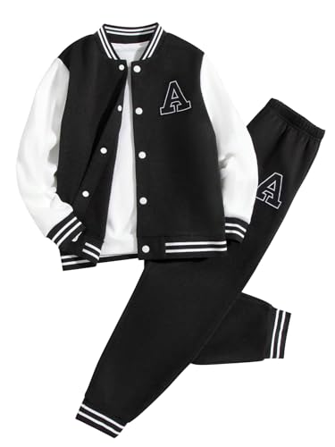 Image of Cakaner Boys Color Block Button Down Shirt and Jogger Pants Button Up Sweatsuits Sets (Size: 5-12T)