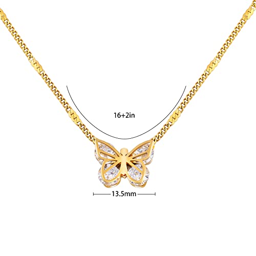 Lhmjw Butterfly Pendant Necklace Women 18K Gold Plated Butterfly Choker Chain Rhinestone Pendant Necklaces Zirconia Butterfly Crystal Butterfly Necklaces Valentine's Day Gift For Wife Girlfriend, 18 Inch (Gold) #TOP2