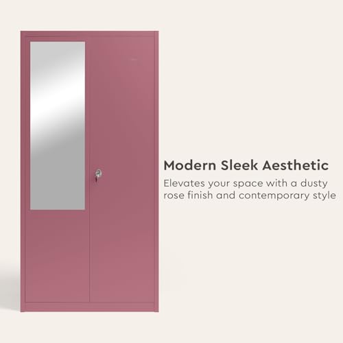 Image of Interio by Godrej Luminex NX 2-Door Steel Almirah with Mirror (Textured Dusty Rose), 1-Year Warranty, 1 Locker, 5 Shelves