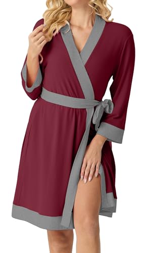 Image of PrinStory Womens Robe Knit Kimono Bathrobe Lightweight Soft Sleepwear Knee Length Lounge Robes