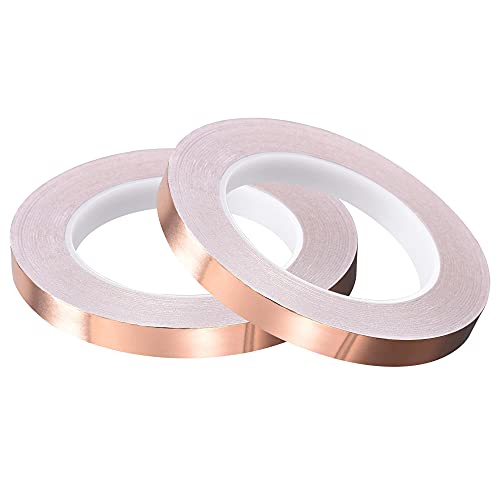 Image of uxcell Single-Sided Conductive Tape Copper Foil Tape Adhesive 12mm x 30m /98.4ft for Guitar,EMI Shielding Crafts, Electrical Repairs 2pcs
