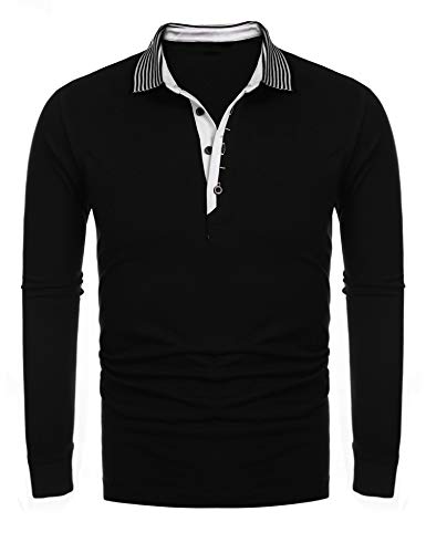 JINIDU Men's Casual Long Sleeve Striped Golf Polo Shirt Fashion T-Shirt