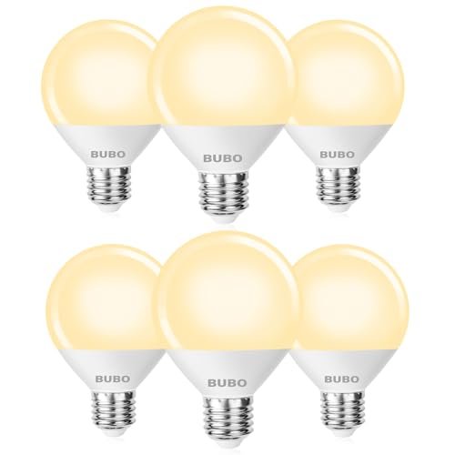 Image of BUBO Vanity Light Bulbs for Bathroom Over Mirror, 60 Watt Equivalent, Soft White 2700K, G25 Globe Light Bulb 800 Lumens, Round Bulb with E26 Medium Base, 7W, Non-Dimmable, 6 Pack