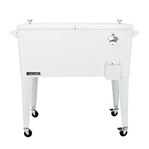 Permasteel PS-203-WHT-AM 80 Quart Portable Rolling Patio Cooler, White
