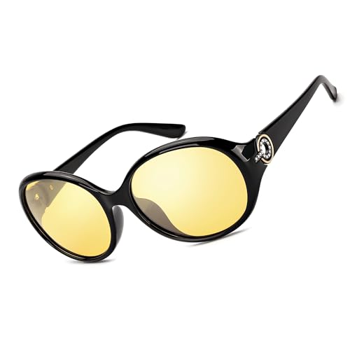 TJUTR Women’s Night Vision Driving Glasses, Polarized Yellow Tint Anti Glare Eyewear for Nighttime Driving TN2572