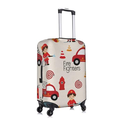 Little Boys And Girls In Firefighters Printed Luggage Cover Elastic, Washable, Universal Fit 18-32 Inch Travel Suitcase Cover Easy To Identify3
