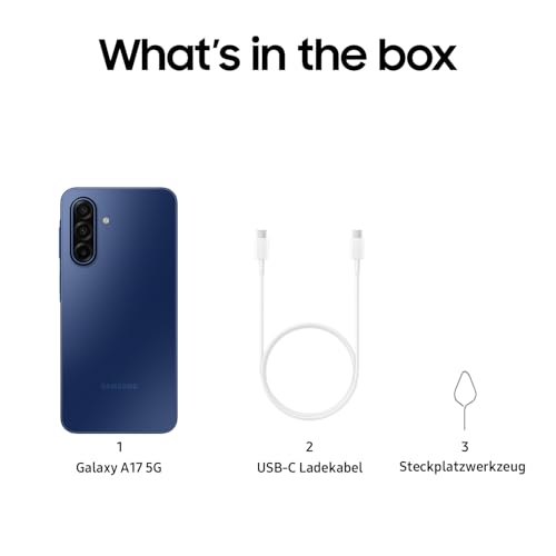 Samsung Galaxy A17 5G AI Smartphone, KI-Handy mit Android, Dünner 7,5-mm-Rahmen, 50-MP-Kamera, 128 GB Speicher, 4 GB RAM, 5.000-mAh-Akku, Blue, 2,5 Jahre Herstellergarantie [Exklusiv auf Amazon]