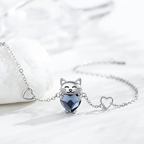 Pulsera de gato de plata y cristal azul CHENGHONG ajustable para mujer 6