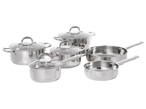 Batería de cocina de 10 piezas 4 ollas y 2 sartenes de acero inoxidable con tapas plateado Primecook