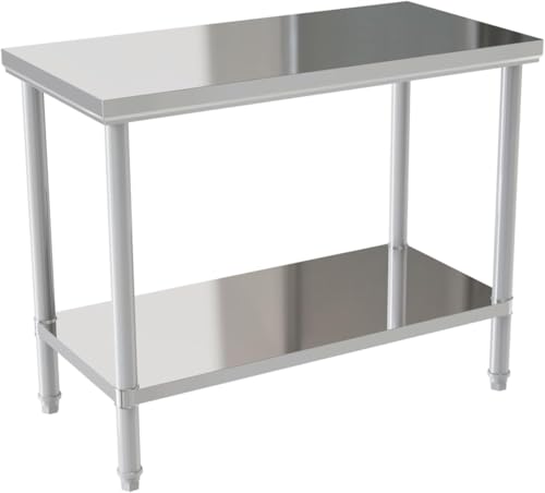 Image of Stainless Steel Table Prep & Work 20 x 40 Inches, NSF Commercial Heavy Duty Table with Undershelf and Galvanized Legs for Restaurant, Home and Hotel
