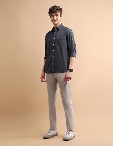 Image of U.S. Polo ASSN. Solid Regular Fit Shirts for Men - 100% Cotton, Full Sleeve Mens Casual Shirts